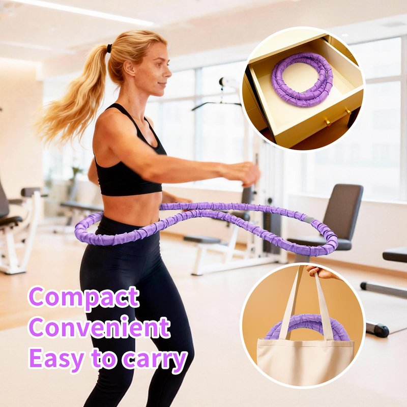 2 lbs Weighted Soft Velvet Hula Hoop Women, Spring Exercise Fitness Hoop Weight Loss Adults Collapsible Portable, No Bruising, for Core Strengt, Waist Toning&Fat Burning, Home Travel Workouts (Purple)