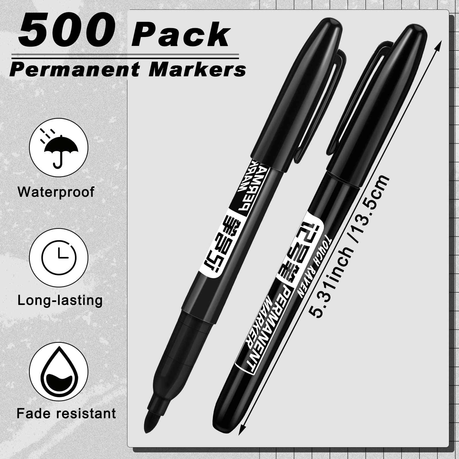 Thenshop 500 Pack Permanent Markers Bulk Black Permanent Marker Set Fine Point Pens Waterproof Work on Wood, Metal, Plastic, Stone, Glass