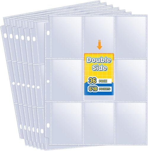 Fabmaker 9 Pocket Trading Card Sleeves - Durable Double-Sided Binder Sheets for MTG & Baseball | 648 Pockets