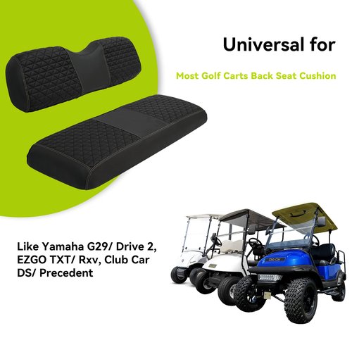 Golf Cart Rear Seat Covers for EZGO/Club Car/Yamaha, Waterproof Marine Grade Vinyl Leather Golf Cart Seat Cover Replacement, No Stapler Required, Golf Cart Accessories (For Aftermarket Rear, Black)