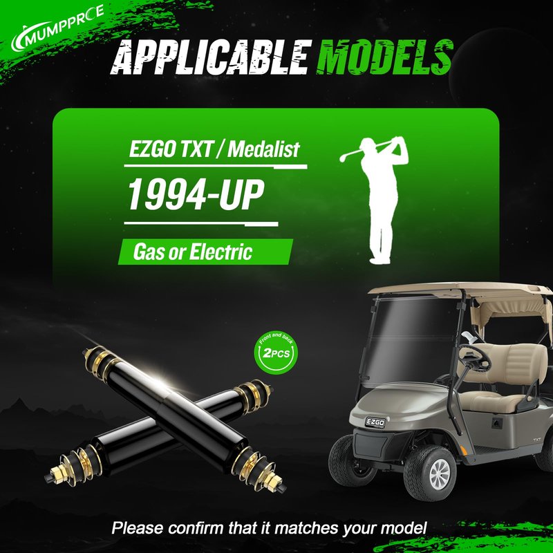 MUMPPRCE EZGO TXT Shocks, Golf Cart Front and Rear Shock Absorbers for EZGO TXT & Medalist 1994-Up Gas & Electric Models, Replaces OEM# 76418-G01, 70248-G01, 70324-G01, 76419-G01, 2 PCS
