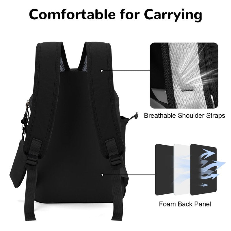 Outplea 13L Small Travel Backpack with Pouch for Men, Lightweight Padded Casual Daypack, Black
