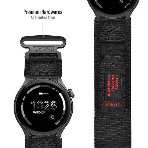 Compatible with Cubitt Viva Pro Smart Watch Band, Lamshaw Quick Release 22mm Rugged Nylon Sports Strap with Woven Loop Design Compatible for Cubitt Viva Pro, Viva, Aura Pro, Aura Smart Watch (Black, 22mm size band)