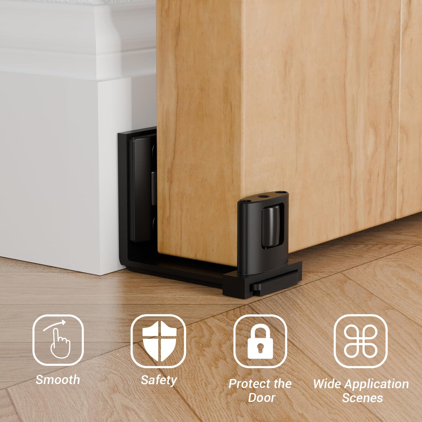 CCJH Sliding Barn Door Bottom Floor Guide, Adjustable Roller U Shape Flexible Flush Design, Wall Mounted, Black (Wall Mount Shape -A)