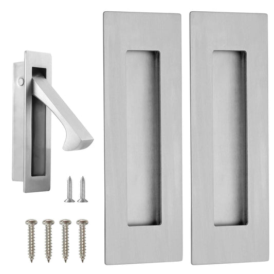 Malimali Pocket Door Pull and Edge Set, Stainless Steel Hardware Recessed Handle, Sliding Door Finger Flush Pull (Brushed Steel, 3 Pack)