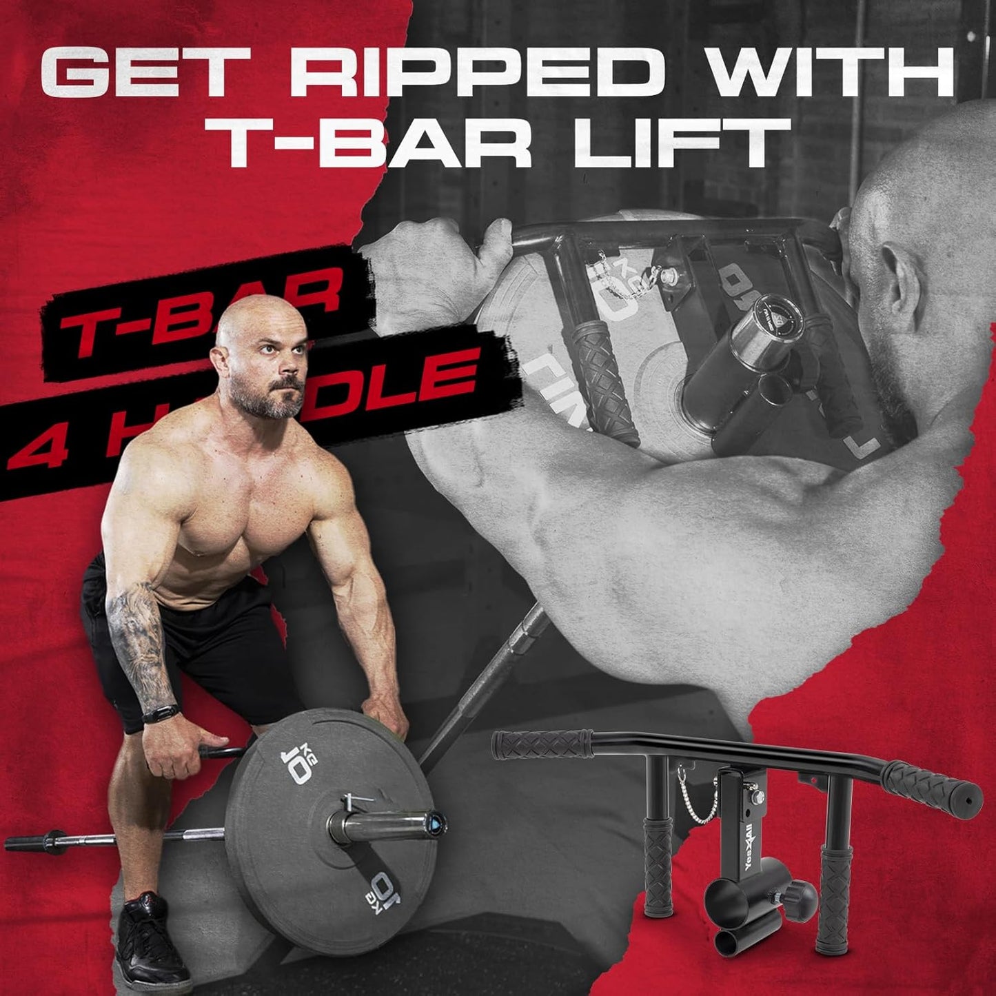 Yes4All Multi-Grip Rowing Landmine Handle - 550LBS T-Bar LAT & Viking Press | Fits 1" & 2" Bars