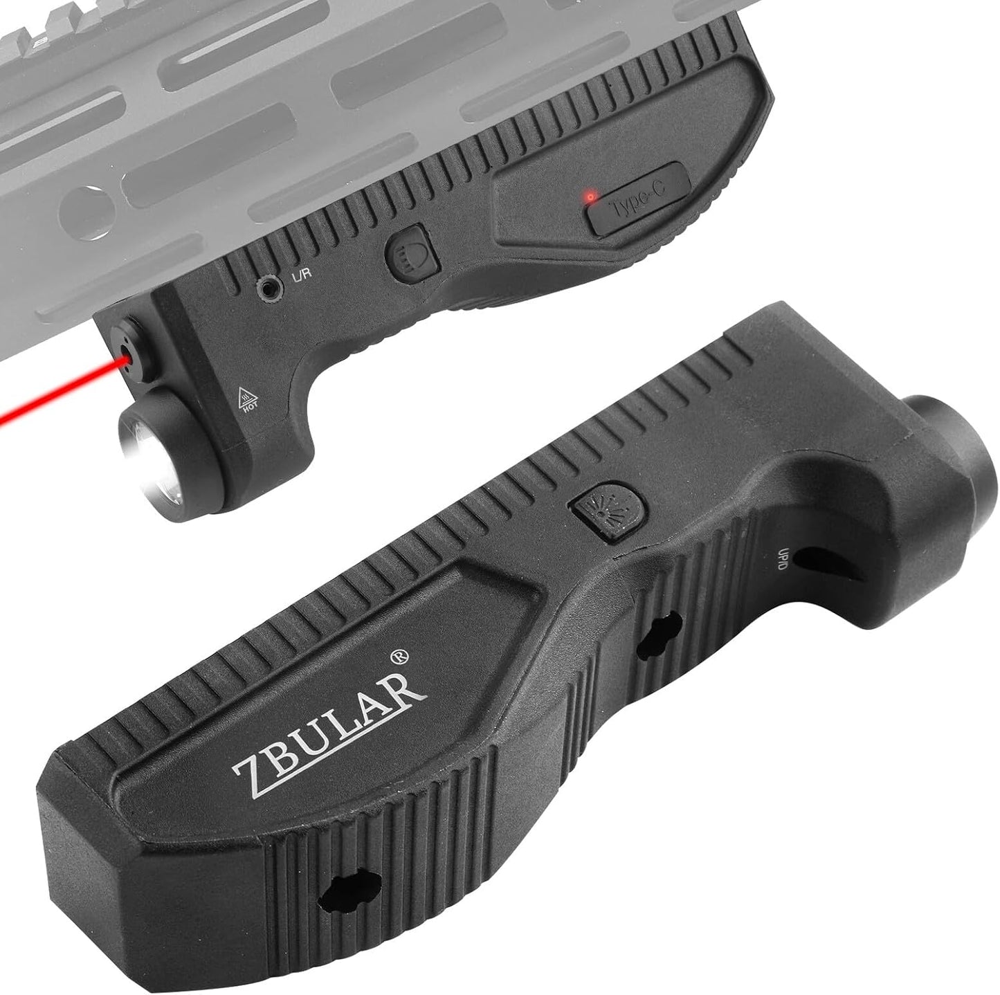ZBULAR 1650 Lumens Flashlight with Strobe Function & Red Laser Sight - USB-C Rechargeable