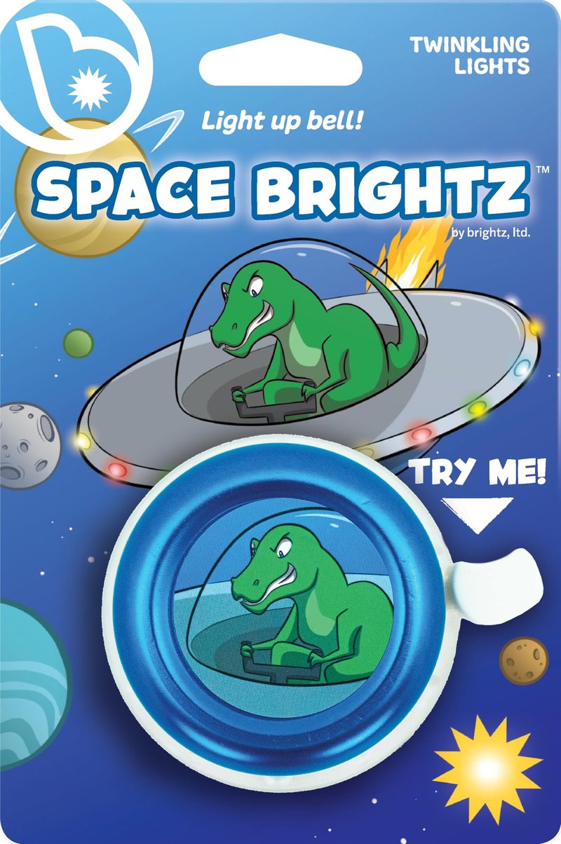 Space Brightz – Light Up Dinosaur Blue Kids Bike Bell – Bike Bell for Boys, Boys Bike Bell, Bicycle Bell
