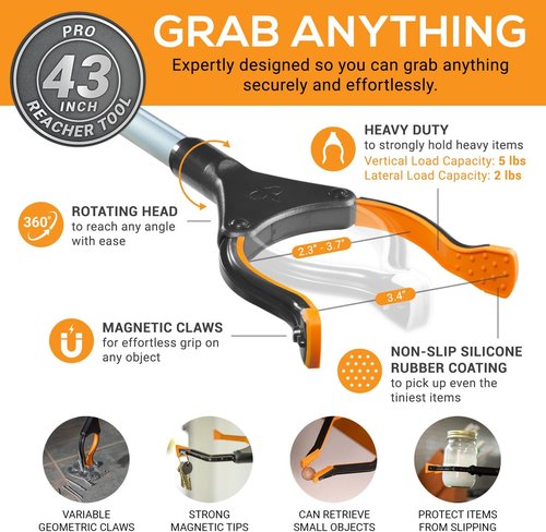 EZPIK Pro 43" Foldable Grabber Reacher Tool - Heavy-Duty Pickup Tool for Seniors | Claw Grabber Stick for Easy Reaching