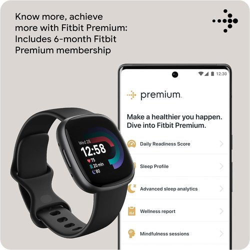 Fitbit Versa 4 Fitness Smartwatch - Daily Readiness, GPS, 24/7 Heart Rate, Black/Graphite, One Size