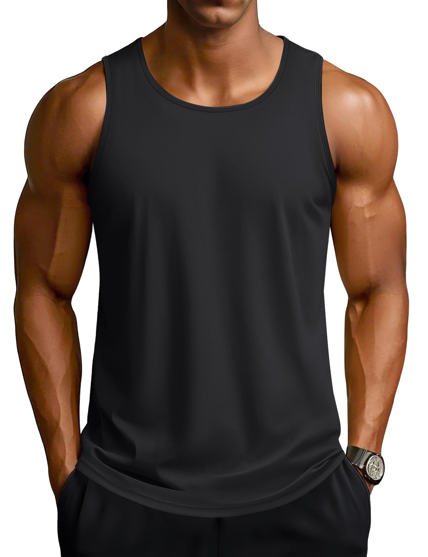 TACVASEN Men's 3 Pack Workout Tank Tops Sleeveless Shirt UPF Summer Quick Dry for Running Swim Gym Beach Black/Black/Black