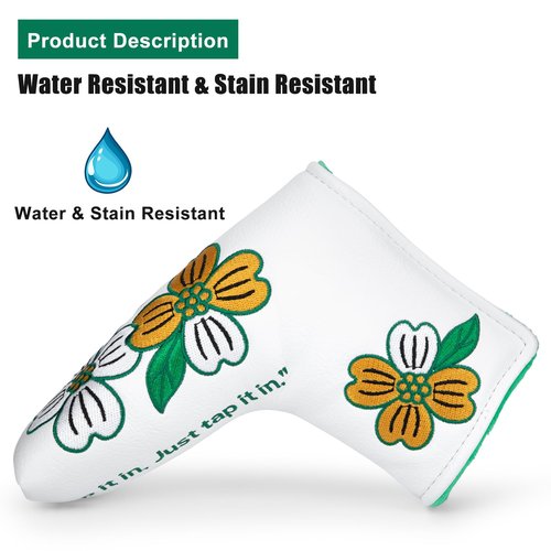 Golf Blade Putter Cover, Flower Elegant Embroidery Premium Leather Golf Blade Putter Headcover Putter Head Covers Fits Most Blade Putter