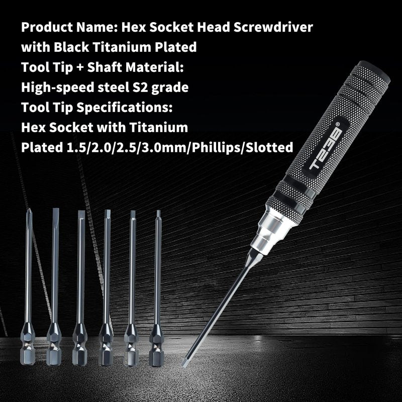 T238-Hex Screw Driver Set, Titanium Hexagon Screwdriver, for Airsoft Tool Multi-Axis FPV Racing Drone RC Quadcopter Helicopter Car Models（1.5MM/2.0MM/2.5MM/3.0MM / Slotted&Cross 3.0MM）