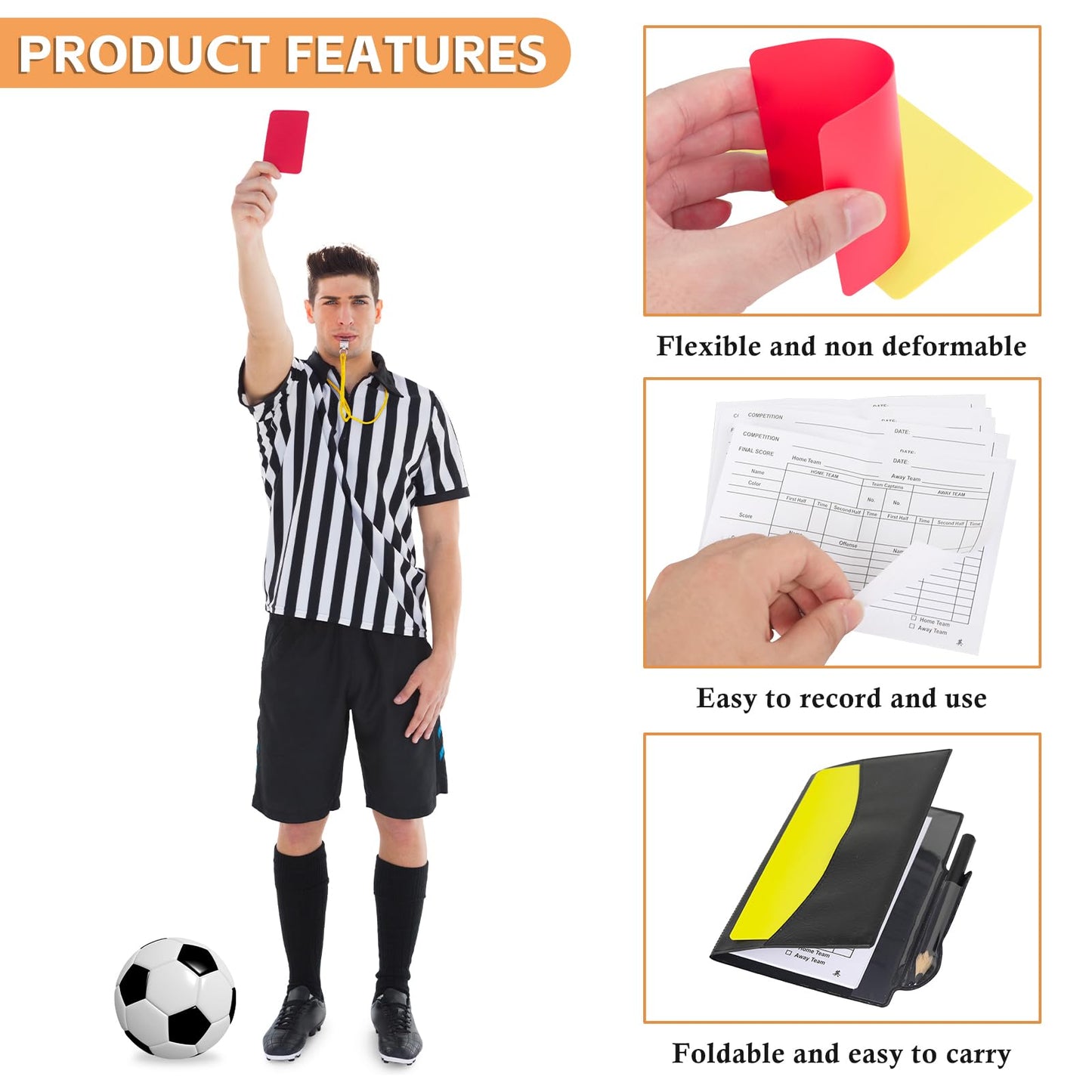 AzReference Soccer Referee Card Set, Red and Yellow Warning Cards with Record Paper, Pencil, Card Storage Wallet, Soccer Referee Kit for Football Matches, Training, Sports Games (2 Pack Cards)