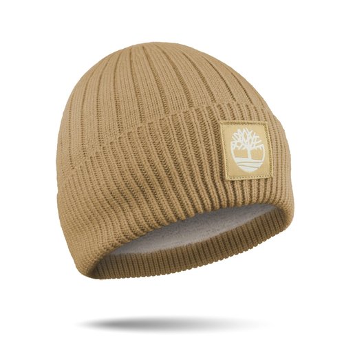 Timberland Women’s Rib Core Beanie - Soft Knit Winter Hat, Stretch Fit, Ribbed Texture, Fold-Over Cuff for Cold Weather, Light Wheat Boot, One Size