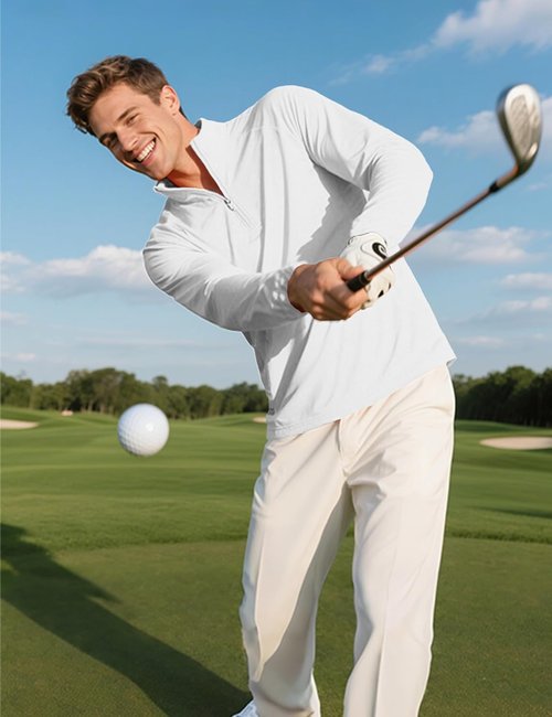 KINSWT Men's UPF 50+ Sun Shirt - Lightweight Long Sleeve 1/4 Zip Golf Shirt with SPF UV Protection