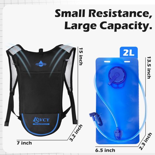 2 Pack Hydration Backpack Pack with 2L Hydration Bladder, ACVCY Lightweight Breathable Water Backpack with 3 Layer Pockets, Reinforced Shoulder Straps for Hiking Running Cycling Music Festivals