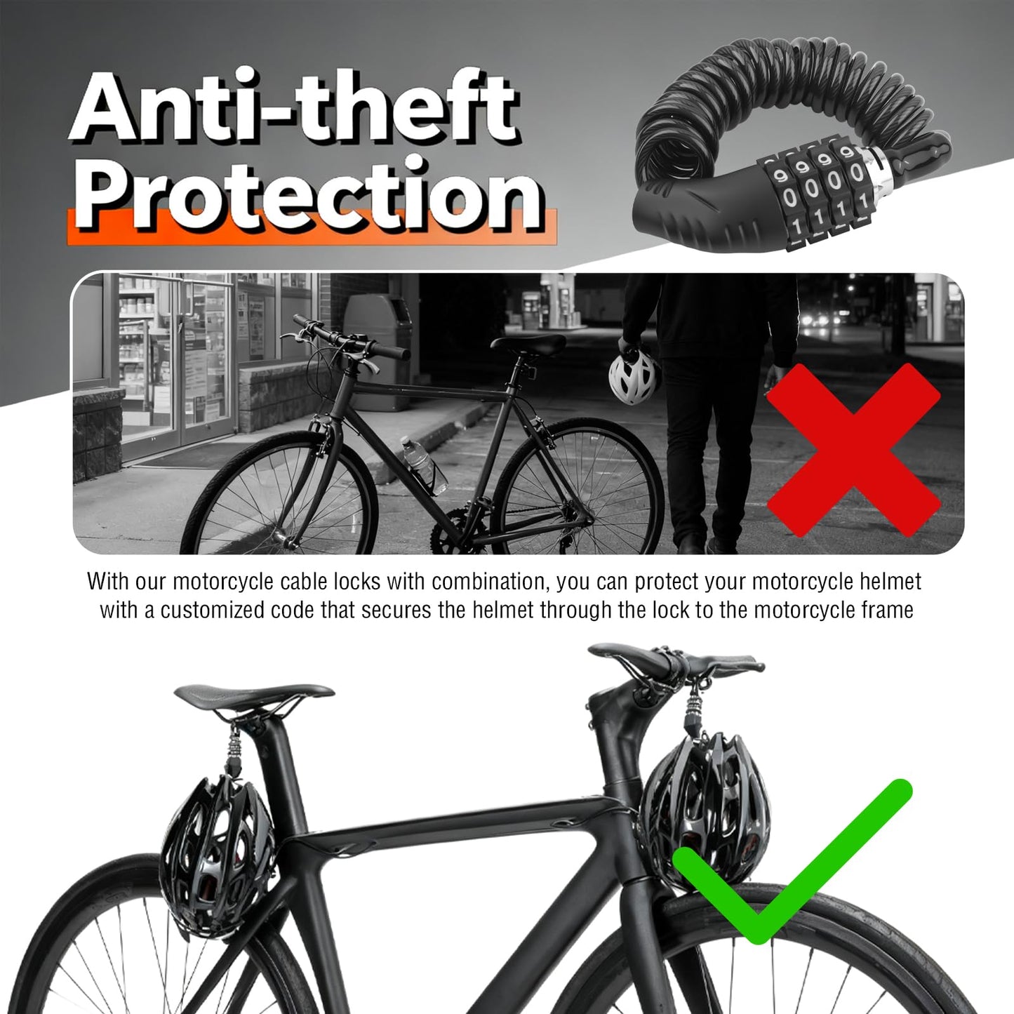 Motorcycle Helmet Lock with Retractable Cable & 4-Digit Combination,Anti Theft Bike Locks for Helmets Fit Through Small Holes,Lightweight Helmet Lock Motorcycle Accessories