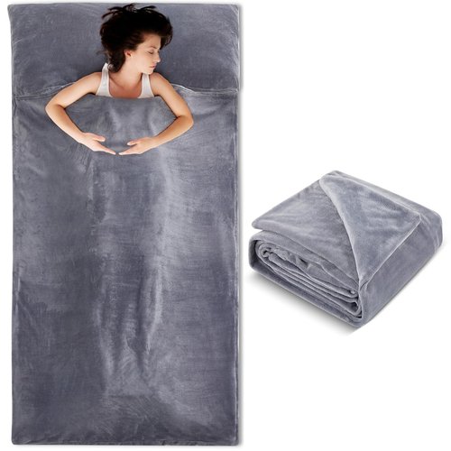 Flannel Sleeping Bag Liner for Adult, Travel Camping in Warm Cold Weather, Soft Fluffy Travel & Hotel Sleeping Bag Liner with Zipper for Hiking Camping Indoor Outdoor Use(Gray,87 x 41 Inches)