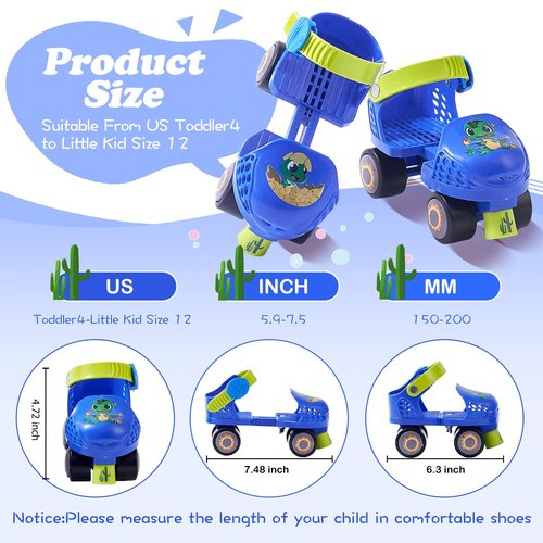 Kids Roller Skates for Girls and Boys Age 2-4 Years Old,Adjustable Quad Toddler Children Beginner Roller Skates (Blue)