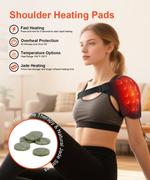 Shoulder Heating Pads for Pain Relief - Jade Stone Heated Shoulder Wrap with 3 Temperature Settings, Ideal for Rotator Cuff, Shoulder Soreness Relief at Home,Office