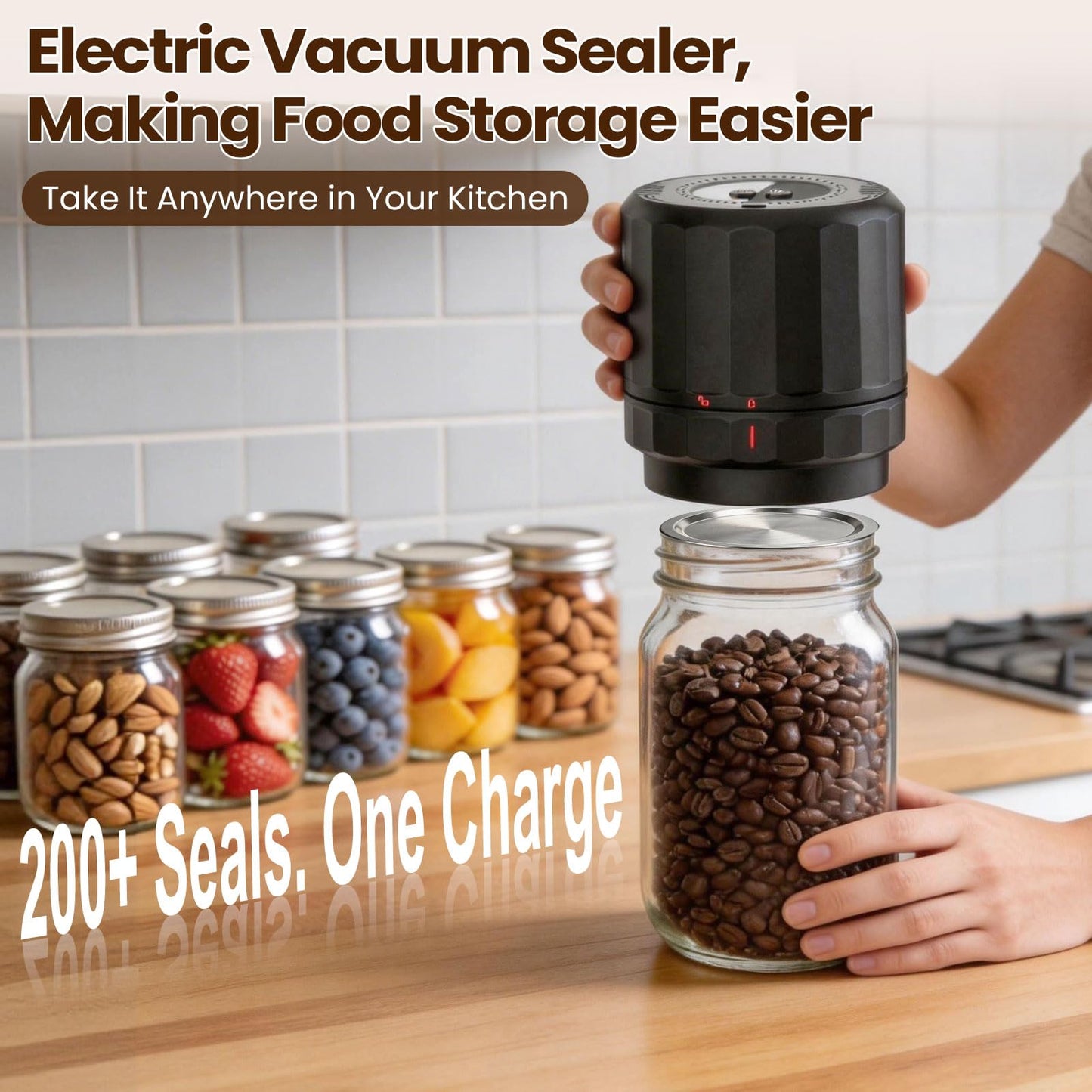 M11 Electric Mason Jar Vacuum Sealer Kit - with Wide and Regular Mouth Mason Lids, Jar Vacuum Sealer for Canning Jars, Vacuum Sealing Machine for Food Storage Black