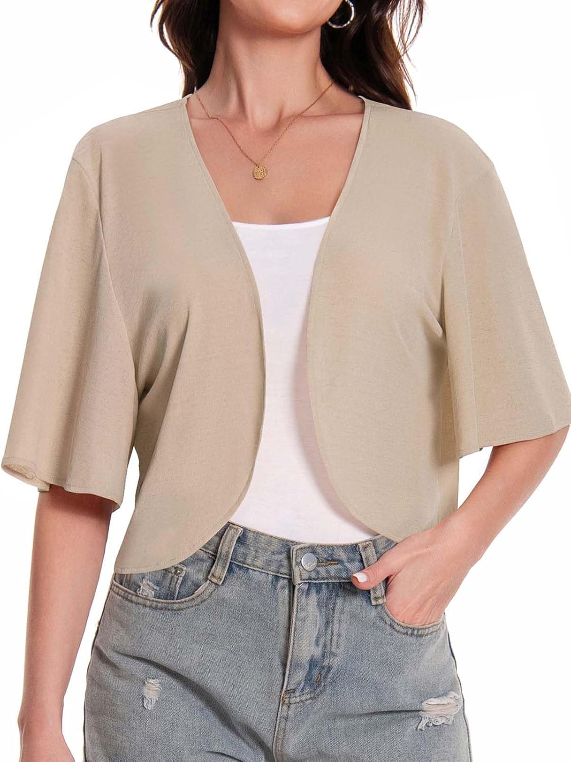 Skiennix Women’s Bolero Shrug Cardigan - Sheer Open Front Short Sleeve Kimono for Evening Dress