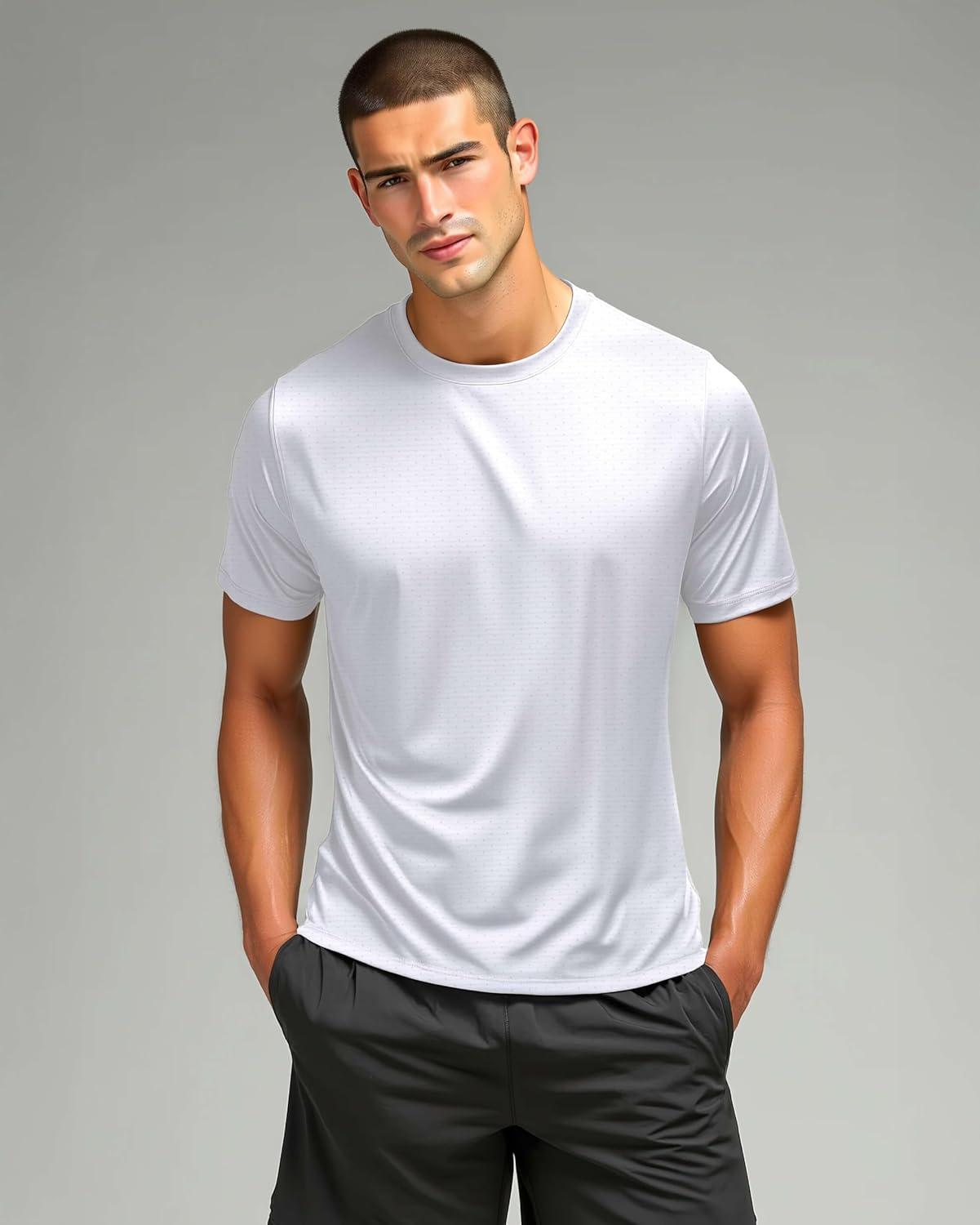 Real Essentials Men's Breeze Tech Crew Neck T-Shirts - 5 Pack Moisture-Wicking Athletic Gym Shirts (Big & Tall)