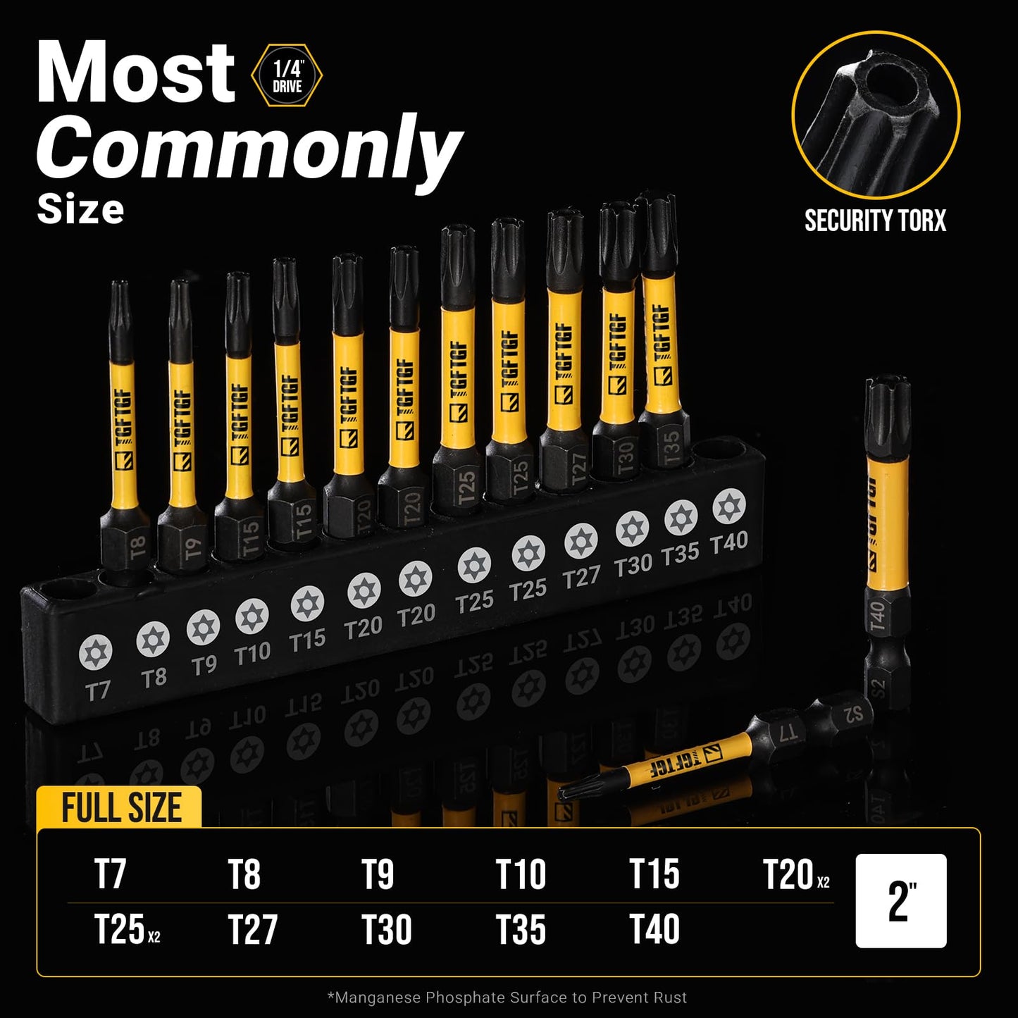 TGFTGF Impact Torx Bit Set 13PCS (TT7-TT40), 2” S2 Steel Security Torx, Tamper Proof Torque Star Bit Set with Magnetic CNC Machined Tips, Impact Screwdriver Bits with Storage Case