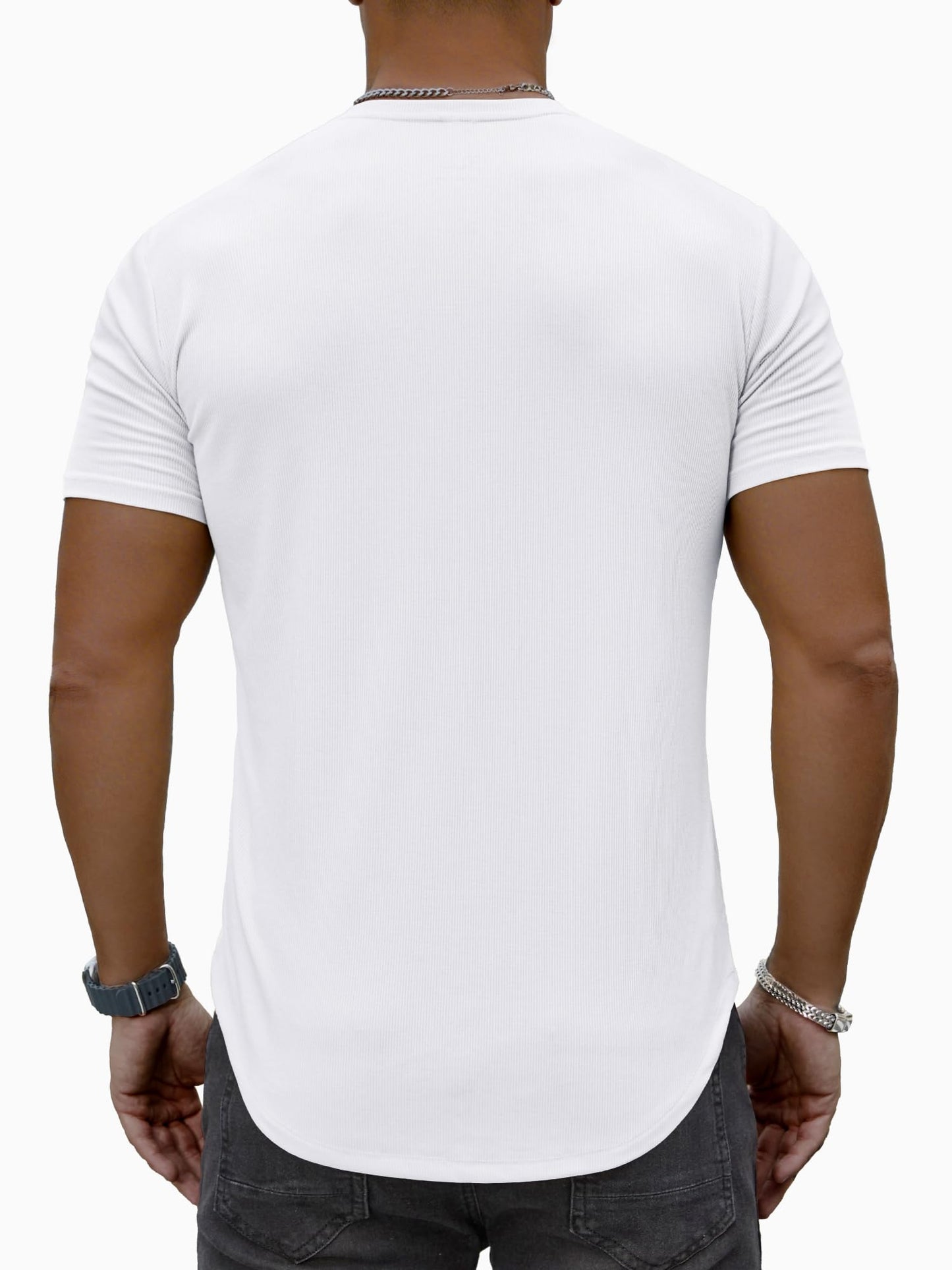 PLEPAN Muscle Shirts for Men Slim Fit Short Sleeve V Neck Henley Shirts Longline Gym Workout Athletic T-Shirts, White, XX-Large