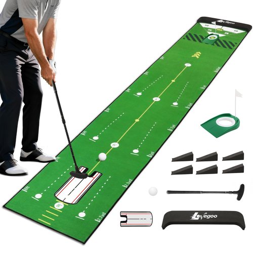 Lovegoo Golf Practice Mat with Alignment Mirror - 20 in X 120in Golf Putting Mat Training Aid Mat, Anti-Slip Backing Golf Putting Green for Indoor/Outdoor (Large)