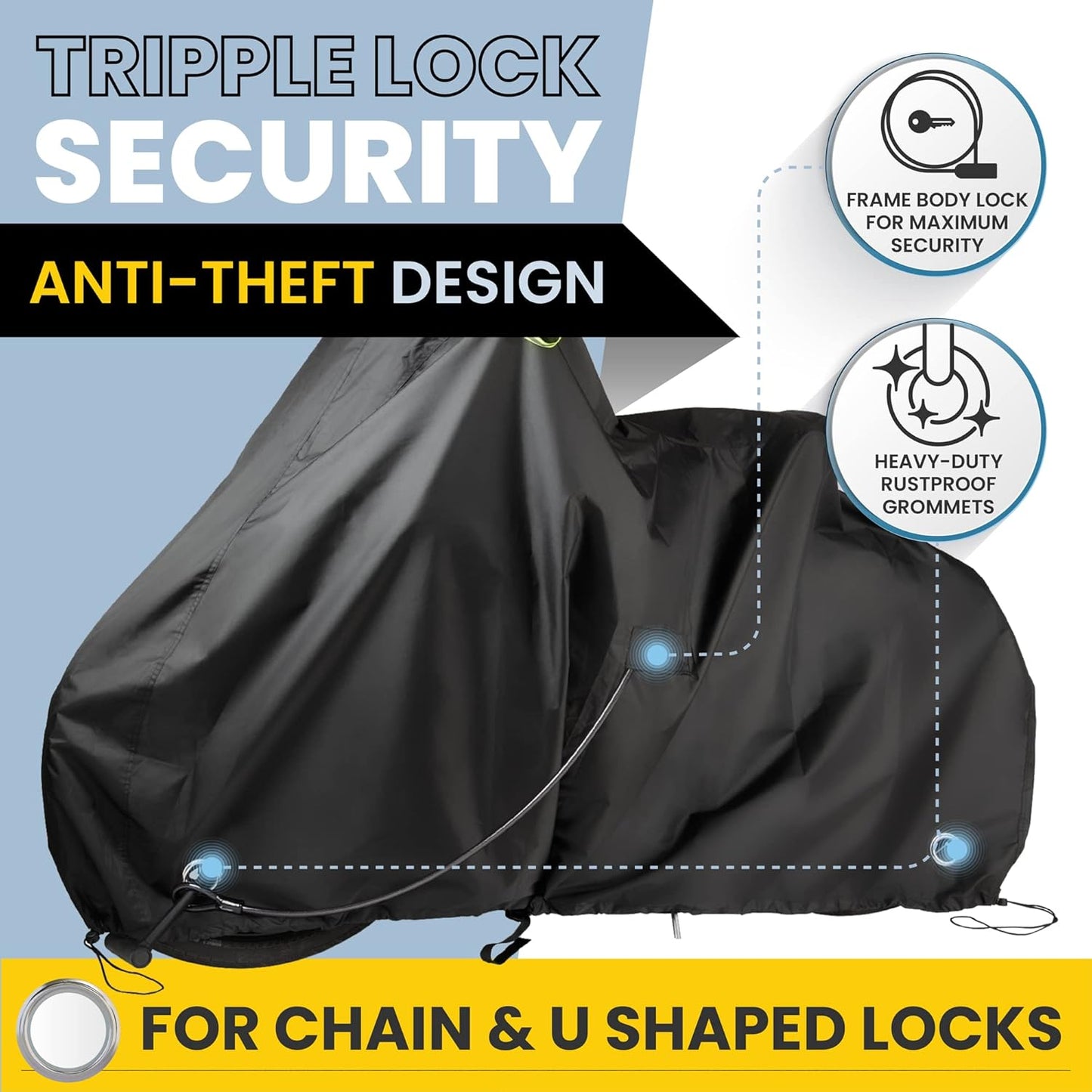 Skiennix Waterproof Bicycle Cover - Heavy Duty Ripstop Fabric for 1 or 2 Bikes | Anti-Theft Lock Holes for Rain & Snow