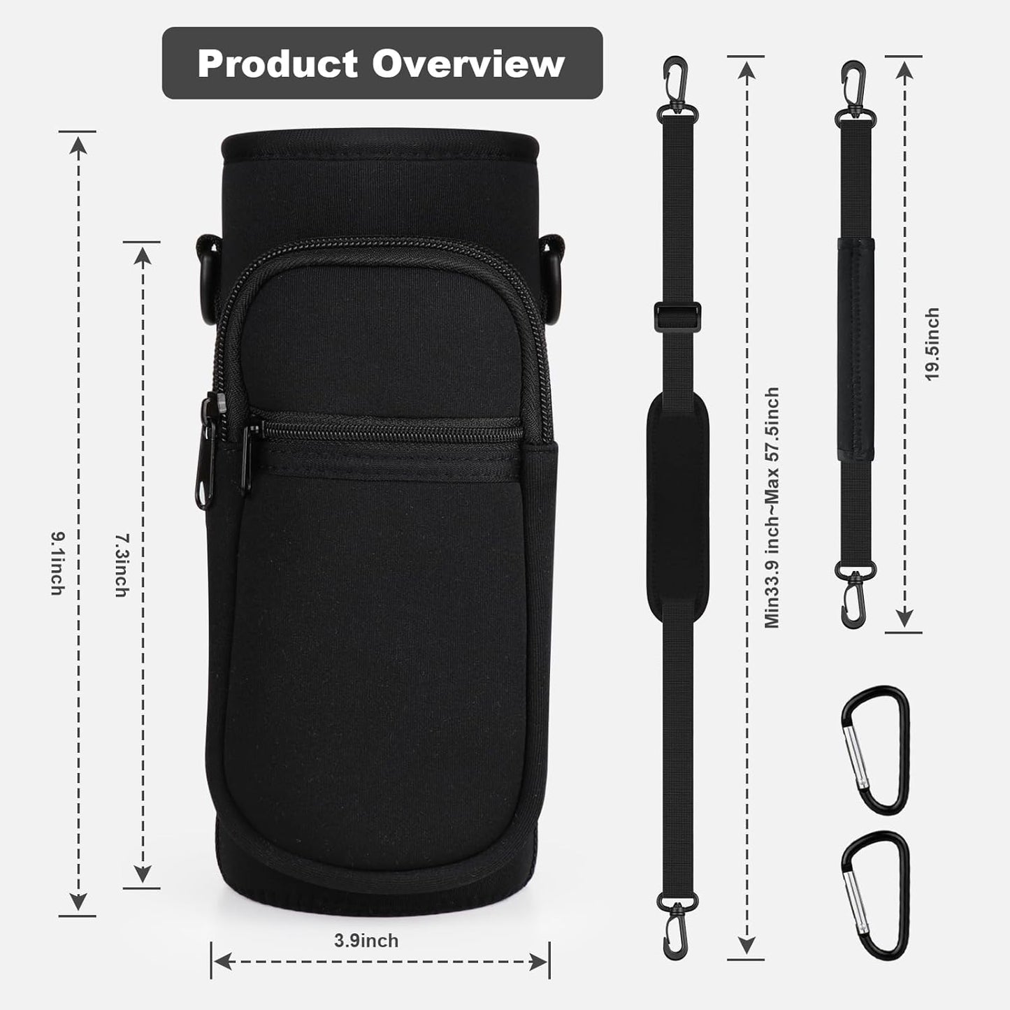 Skiennix Water Bottle Holder - Insulated Neoprene Carrier with Phone Pocket | Fits 32/40 oz for Hiking & Gym