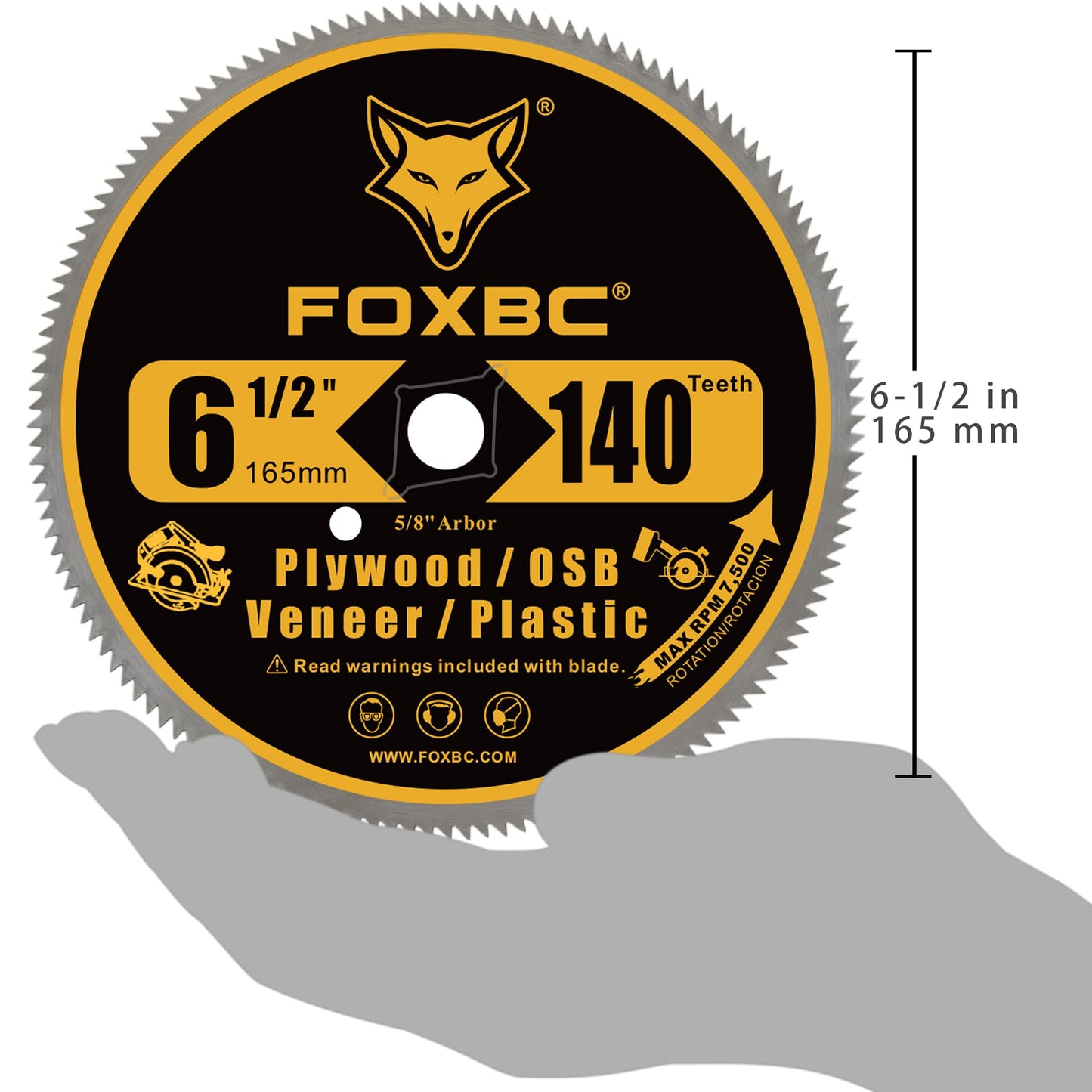 FOXBC 6-1/2 Inch 140 Tooth Circular Saw Blade for Plywood, OSB, Plastic, Veneer Wood Cutting with 5/8-Inch Diamond Arbor