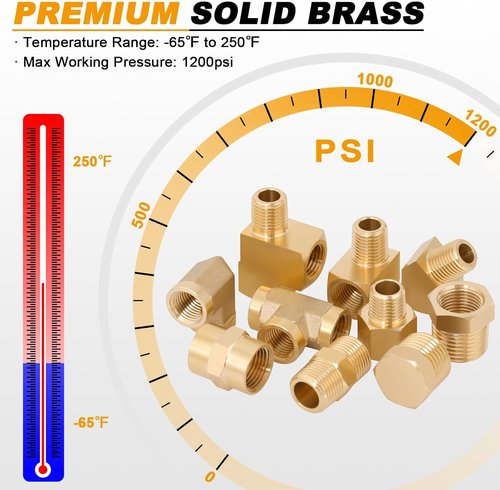 KOOTANS Brass Pipe Fittings Assortment Kit - 96PCS NPT Adapters, Reducers, Elbows & More
