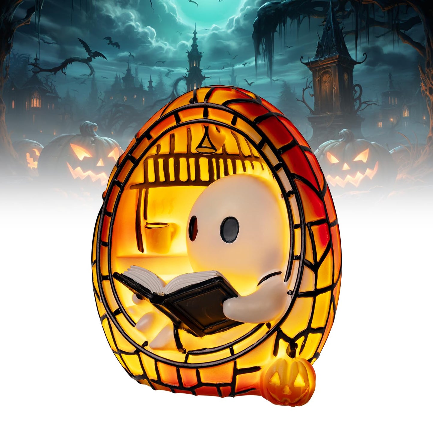 Clussbin Halloween Ghost Reading Book Lamp Halloween Ghost Night Light with Flickering Effect, Halloween Lights Indoor Ghost Decor