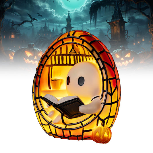 Clussbin Halloween Ghost Reading Book Lamp Halloween Ghost Night Light with Flickering Effect, Halloween Lights Indoor Ghost Decor