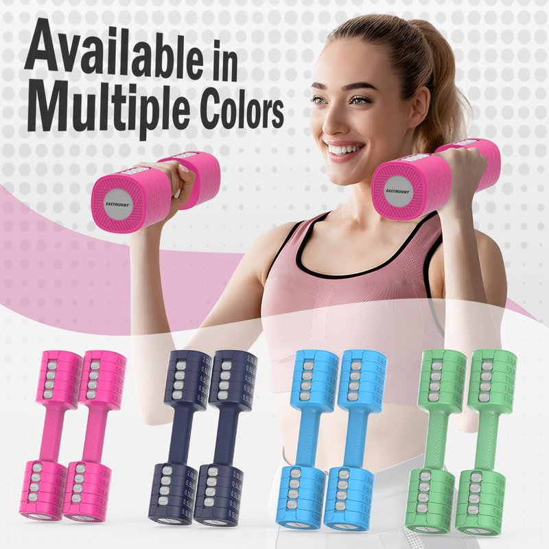 EAST MOUNT Adjustable Weight Dumbbells Set of 2, 8 in 1 Hand Weights for Women 2lb/3lb/4lb/5lb/6lb Dumbbell Weights Set 12 lbs/Pair Hand Weights for Home Office Gym Workout