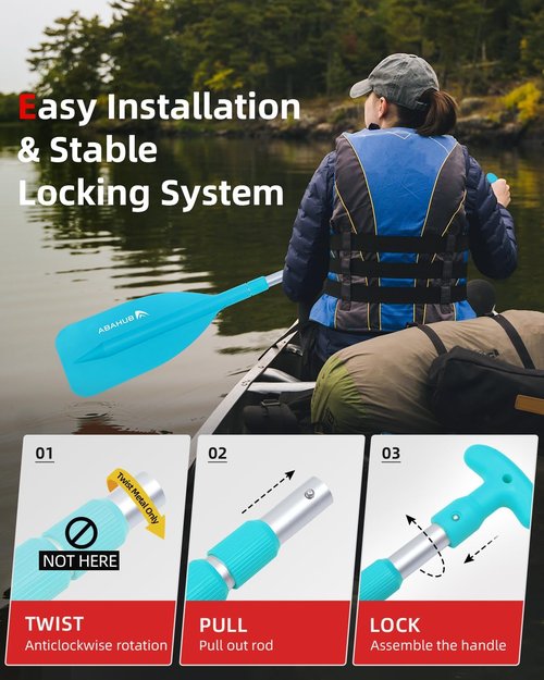 Abahub Premium Telescoping Paddle - 21'' to 42'' Adjustable Aluminium Shaft for Canoeing & Kayaking - Blue