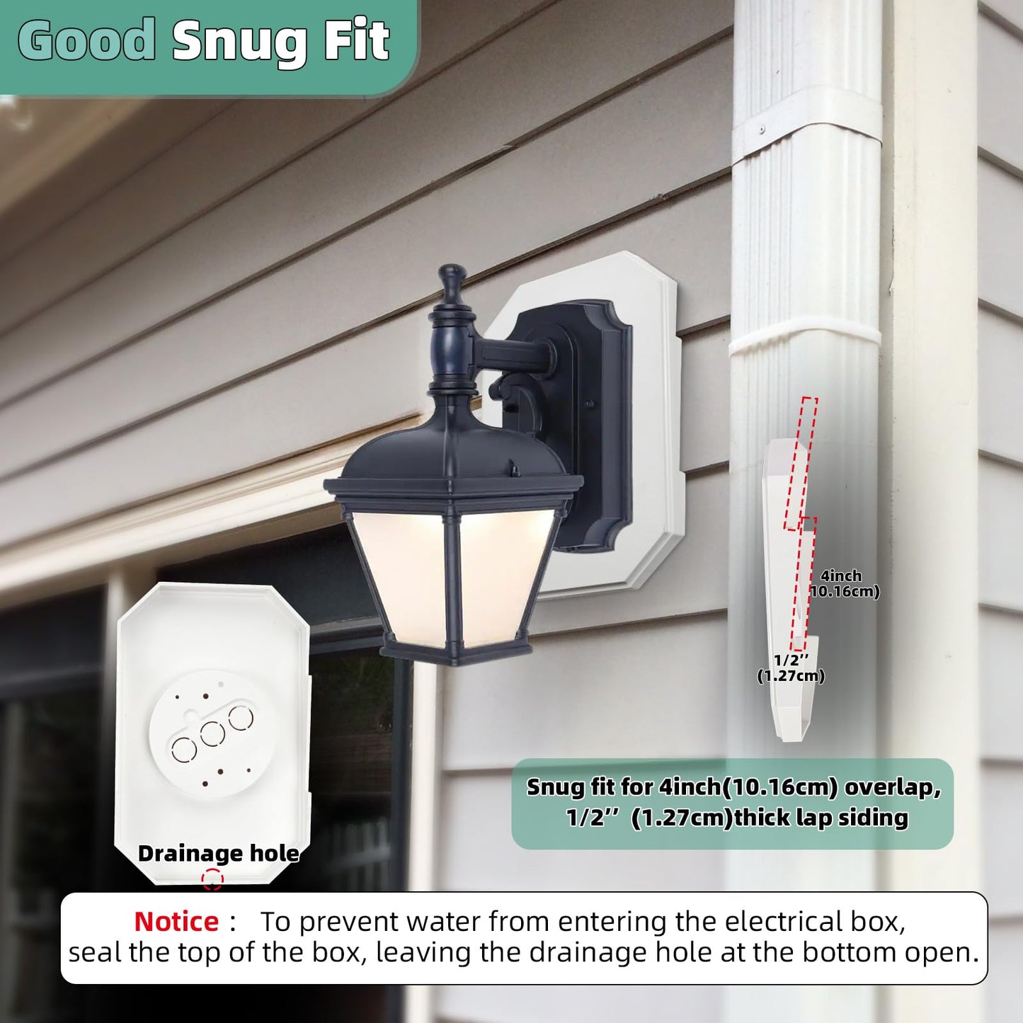 Vinyl Siding Mounting Blocks , Ease of Installation Built-in Electrical Box Outdoor Light Mounting Block, 8141DBL Siding Mounting Plate for 1/2 inch Lap Double and 4 inch Siding, White 1 Pack