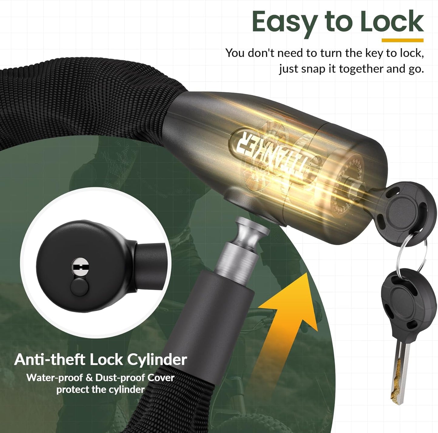Titanker Bike Chain Lock - Heavy Duty Anti-Theft Security for Bikes & Motorcycles | 3.3 Feet Long, 6mm-10mm Thick
