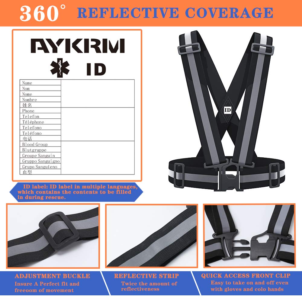 AYKRM Reflective Vest with Hi Vis Bands, Fully Adjustable & Multi-Purpose: Running, Cycling, Motorcycle Safety, Dog Walking - High Visibility (Black, S-XL)