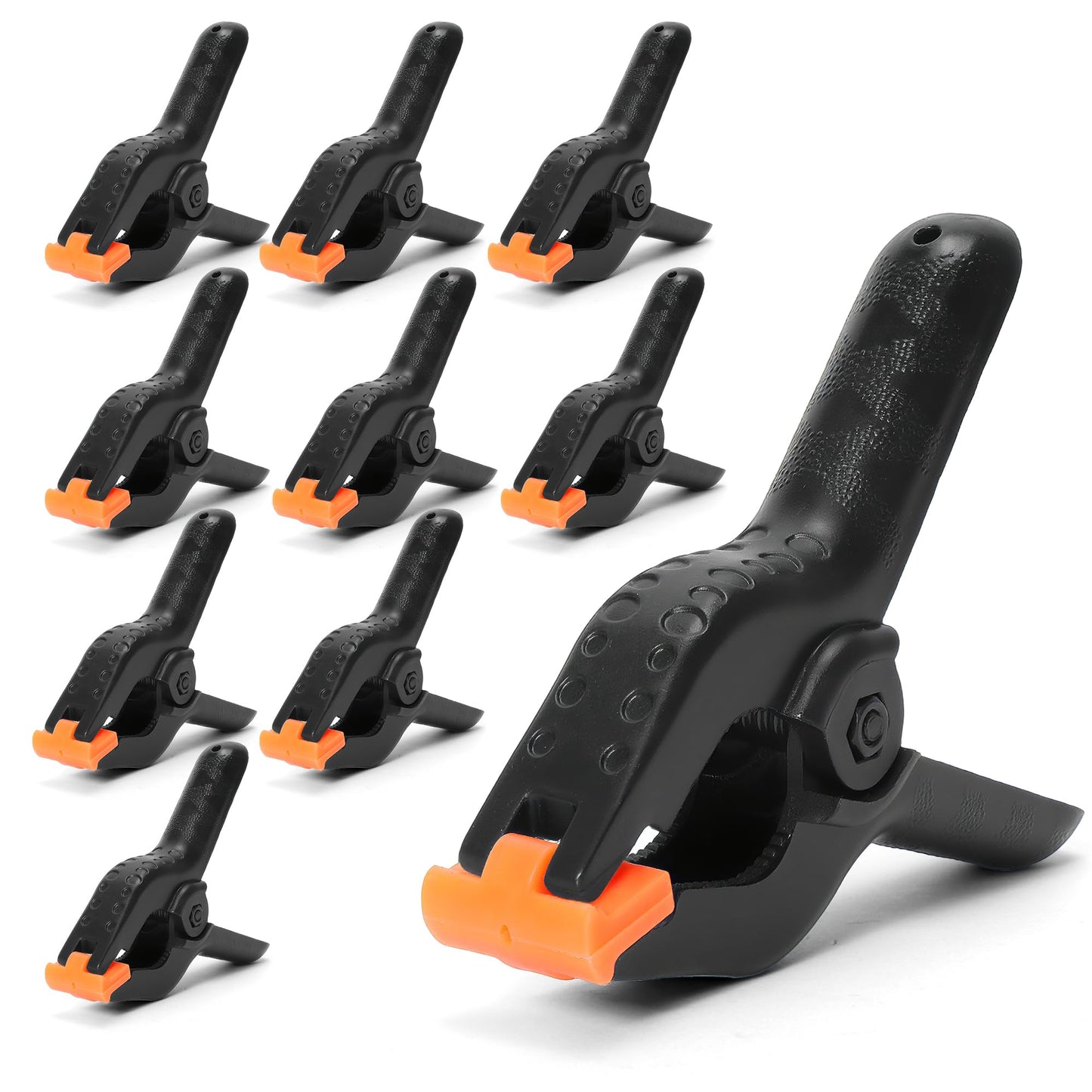 ECY Spring Clamps Heavy Duty 4.5 Inch 10 Pack - Plastic Rust Proof Clamps with Non-Slip Pads for Backdrop, Crafts, Woodworking, Photography | Multipurpose Holders for Tarps, Pool Covers & Gluing