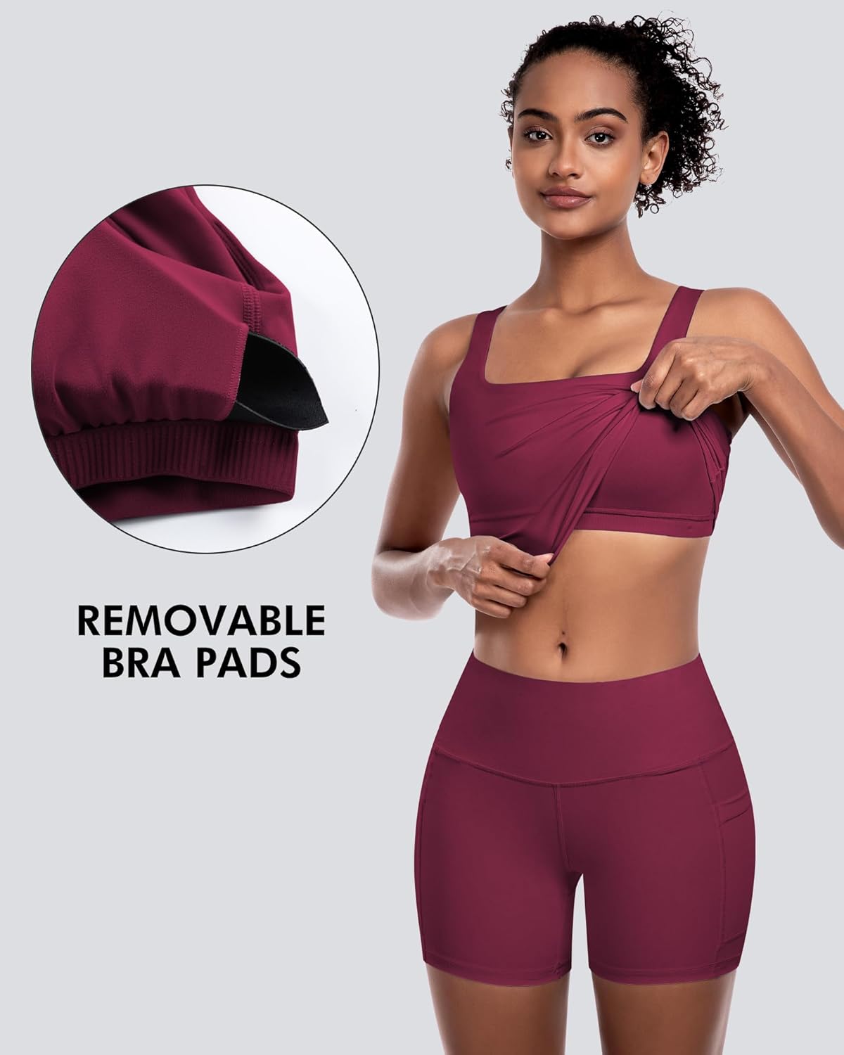 Skiennix Women's Sports Bras - 5-Pack Square Neck Longline Workout Crop Tops | Padded Yoga Camisole
