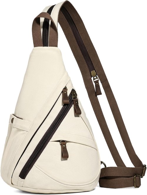 KL928 Canvas Sling Bag - Stylish Small Crossbody Backpack for Men & Women | Beige Color