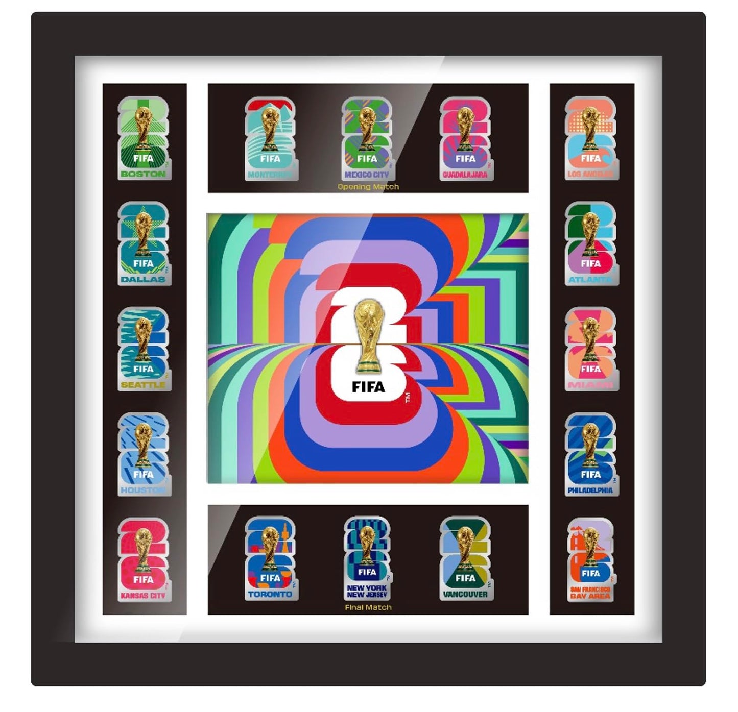 Wagon International Officially Licensed FIFA World Cup 2026 Host Cities Pin Frame – Complete 16-City Set with 2.5D Trophy Pin – Limited Edition Wall-Mountable Display (Only 10,000 Globally)