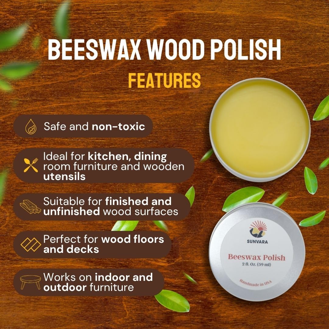 Sunvara Beeswax For Cutting Board Food Grade Beeswax furniture Polish Handmade in Virginia 100% Pure Local Source Beeswax Natural (2 Oz)