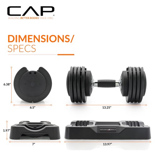 CAP Barbell 25 lb Single Adjustable Dumbbell with Contoured Full Rotation Handle, Honeycomb Chrome and Black Handle (SDBAIS-025G6)
