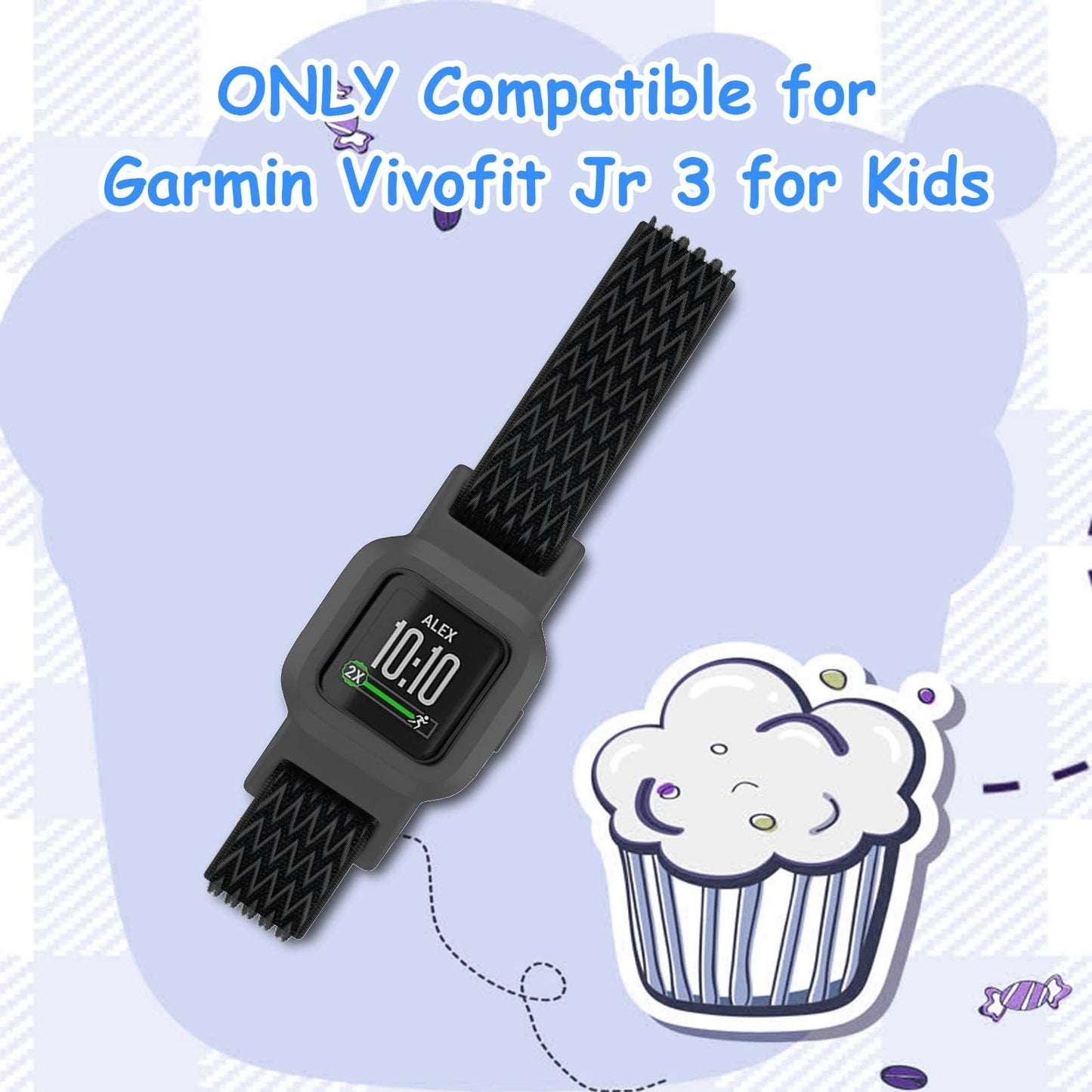ESeekGo Elastic Bands Compatible with Garmin Vivofit Jr 3 for Kids, Colorful Nylon Stretchy Straps with Protective Case Adjustable Replacement Bands Accessories for Girls Boys