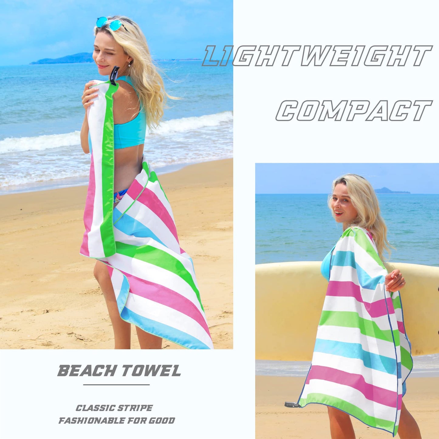 Exclusivo Mezcla Microfiber Quick Dry Beach Towel, Oversized Lightweight Sandfree Pool Towel for Swimming Camping Travel with Bag (Multicolor, 35x70 Inches)